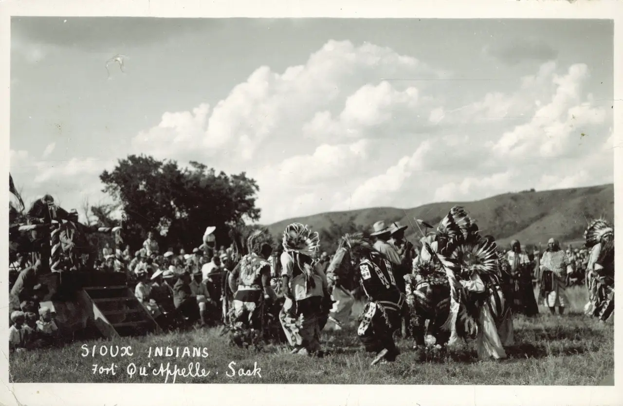 Sioux dancers at Fort Qu'Appelle, about 1940